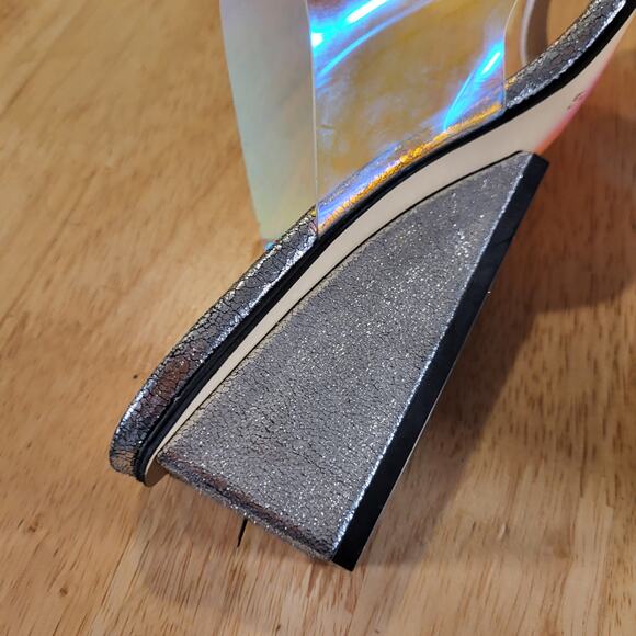 All Black Silver Metallic Iridescent Clear Band Wedge Size 40 - Picture 5 of 9